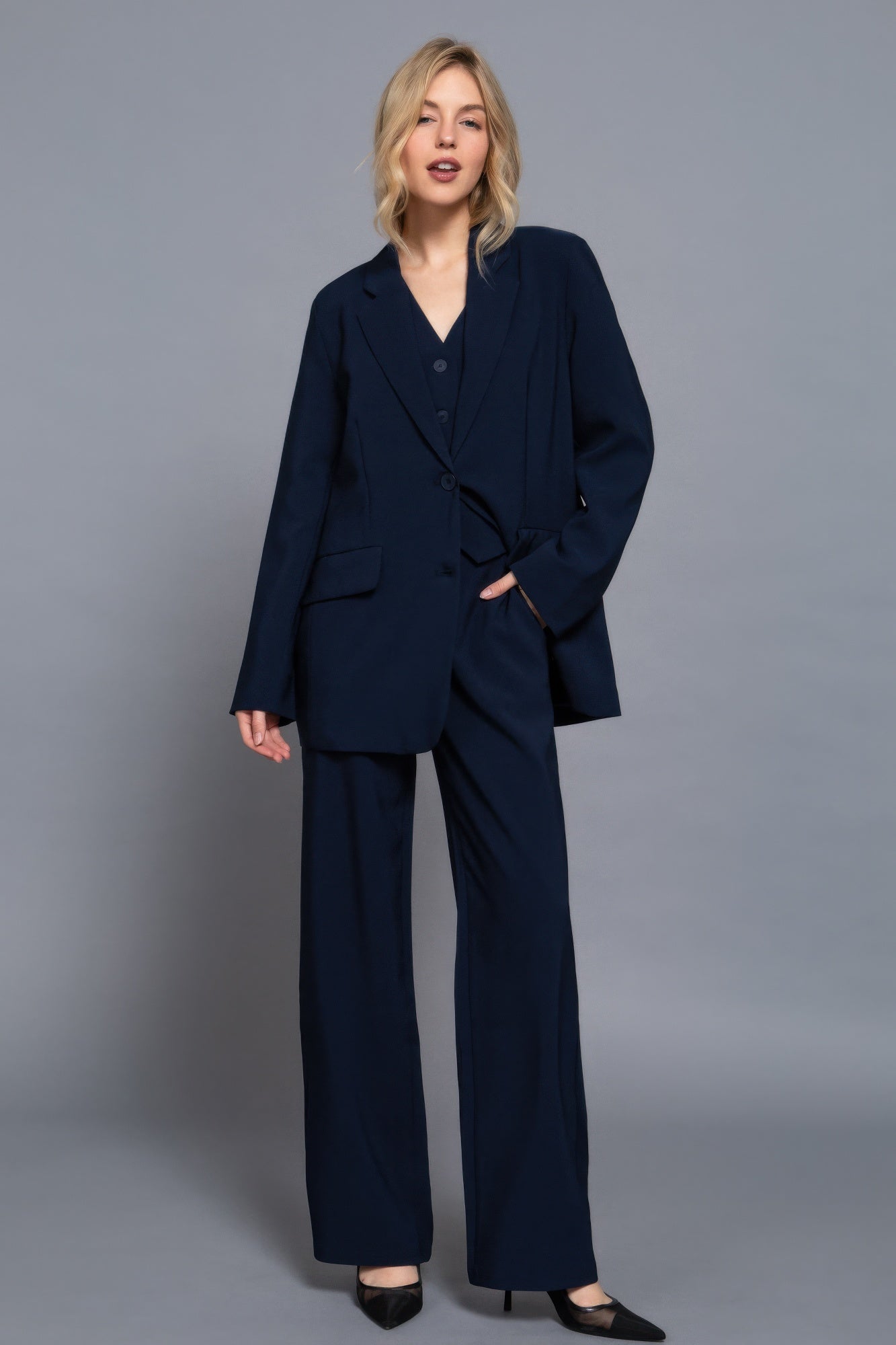 Back elastic straight woven long pants - All Season Fashion