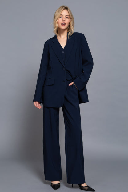 Back elastic straight woven long pants - All Season Fashion