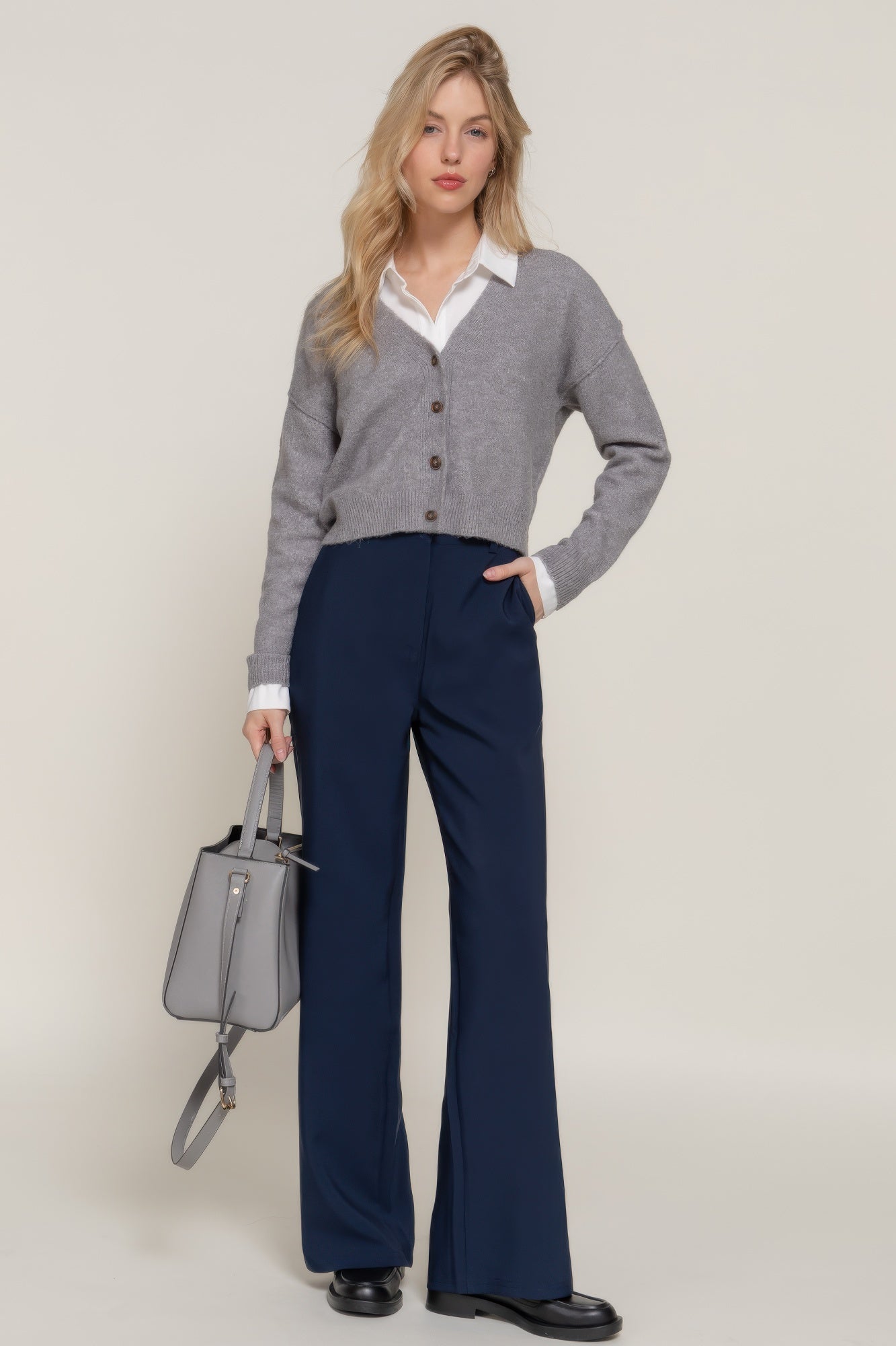 Back elastic straight woven long pants - All Season Fashion