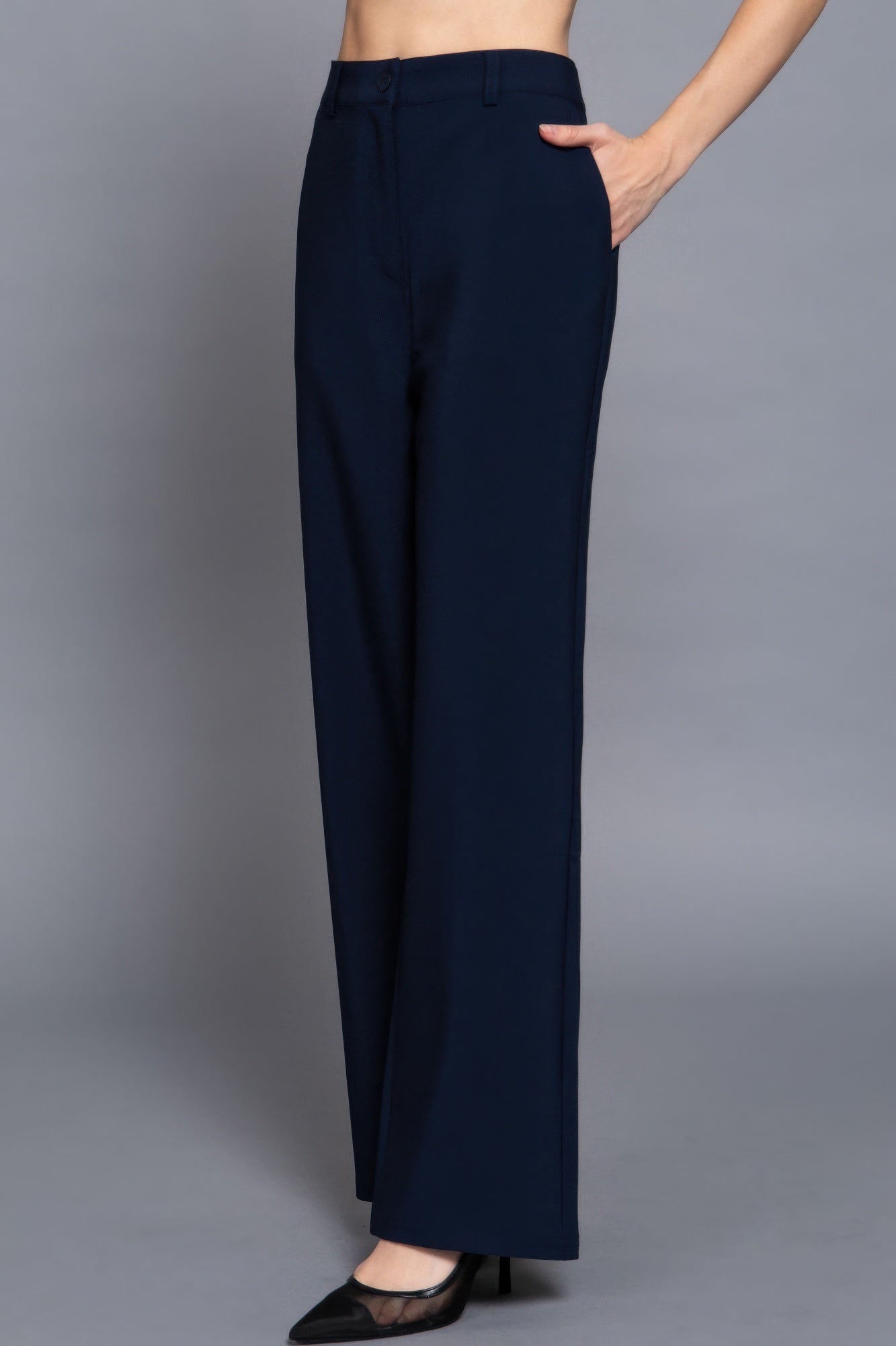Back elastic straight woven long pants - All Season Fashion