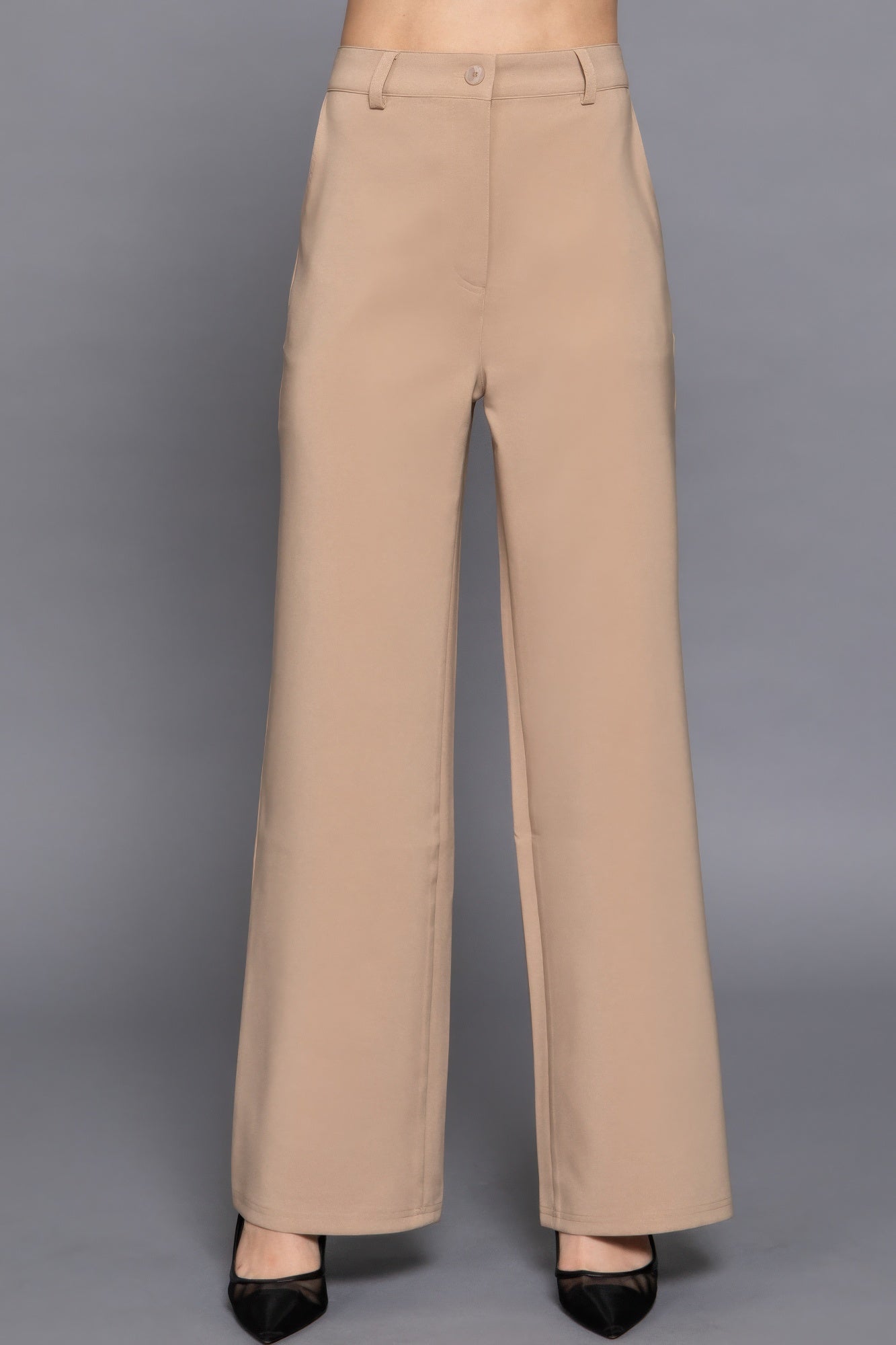 Back elastic straight woven long pants - All Season Fashion