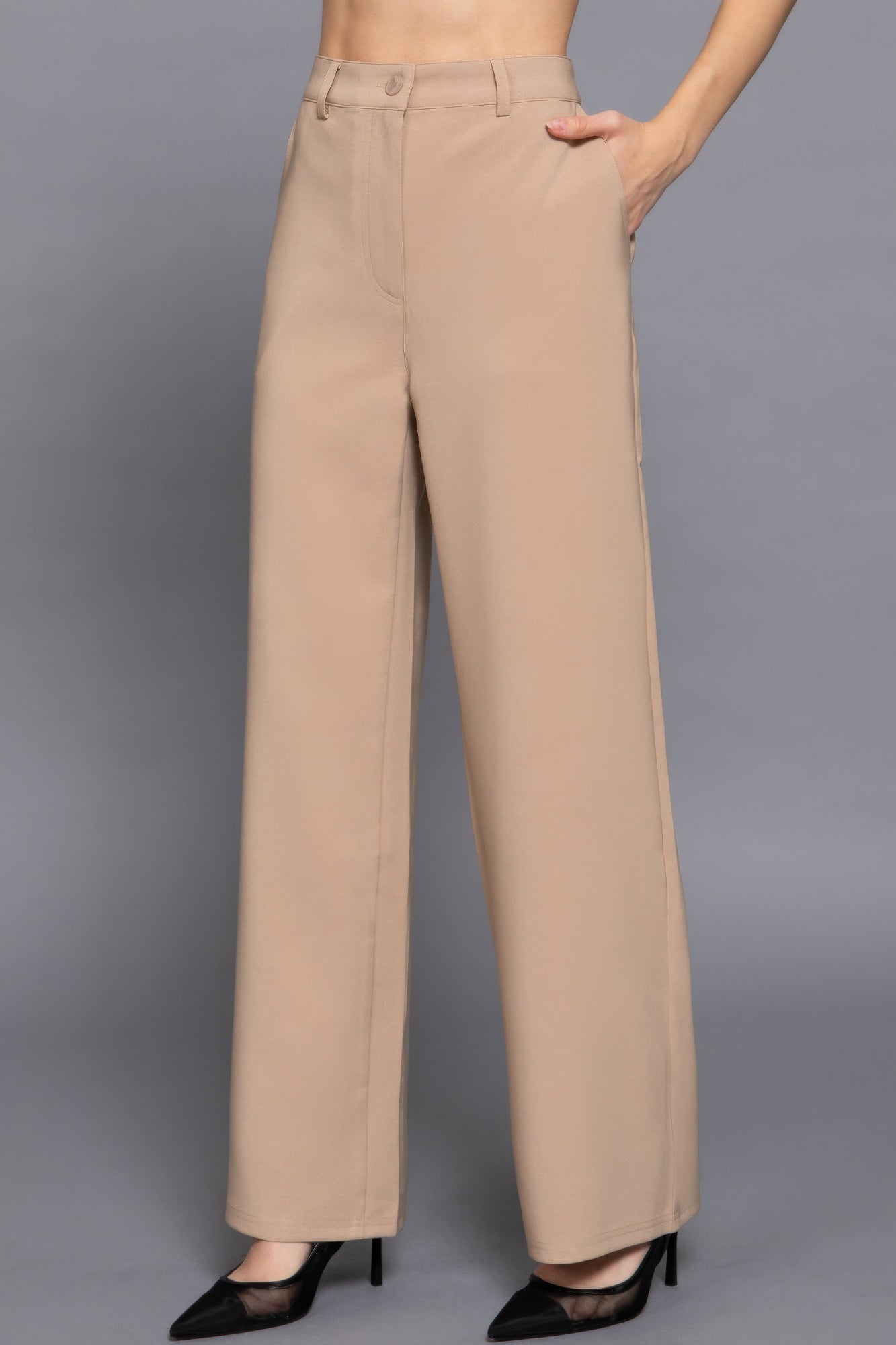 Back elastic straight woven long pants - All Season Fashion