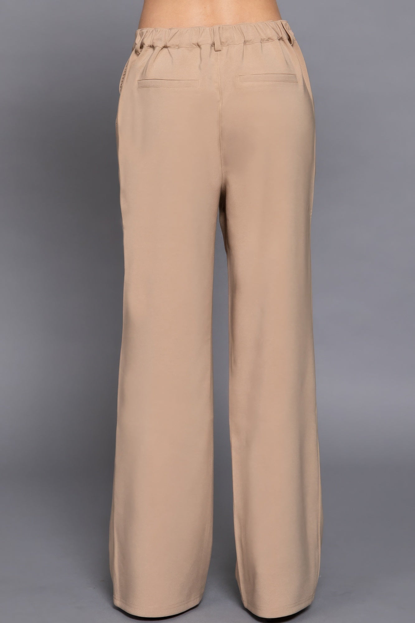 Back elastic straight woven long pants - All Season Fashion