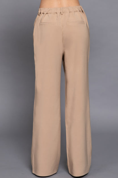 Back elastic straight woven long pants - All Season Fashion