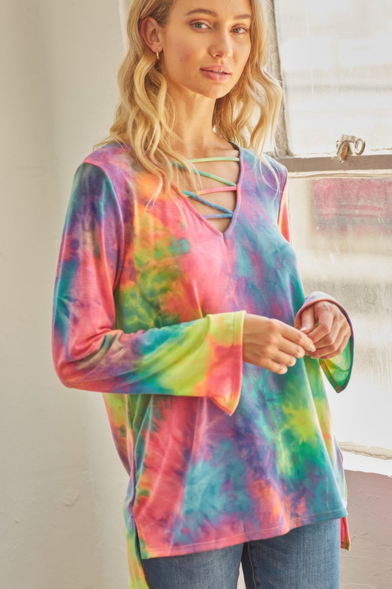 Tie-dye Cage Hi-low Top - All Season Fashion