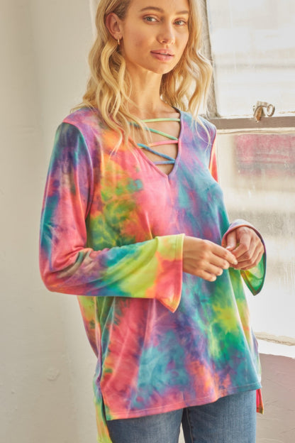 Tie-dye Cage Hi-low Top - All Season Fashion