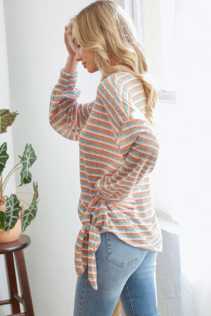 Striped Longsleeve Top With Ribbon - All Season Fashion