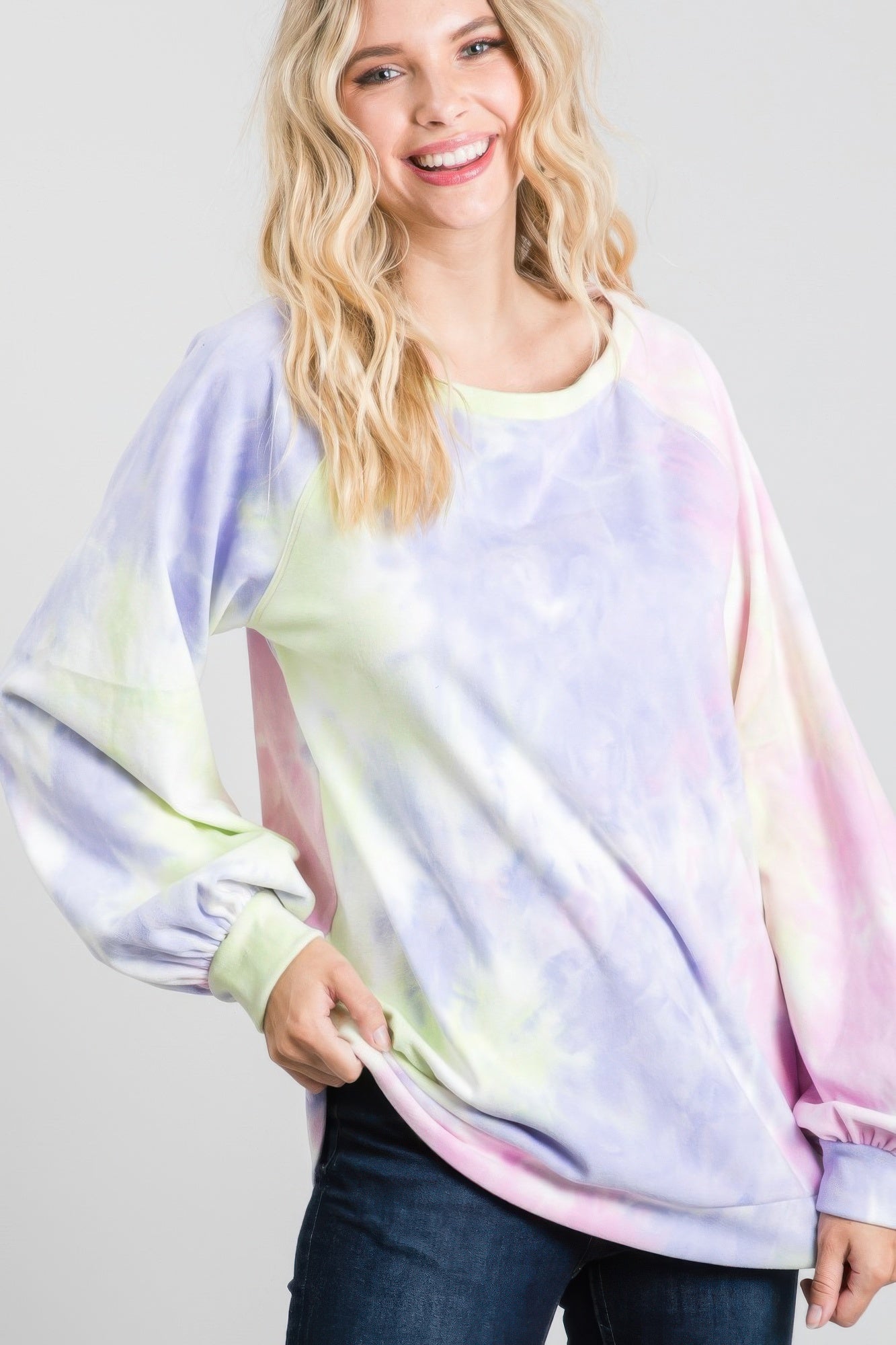 Tie-dye Puff Long Sleeve Top - All Season Fashion