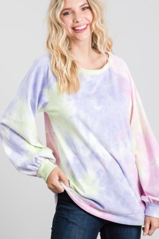 Tie-dye Puff Long Sleeve Top - All Season Fashion
