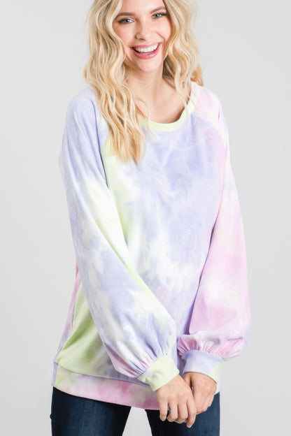 Tie-dye Puff Long Sleeve Top - All Season Fashion