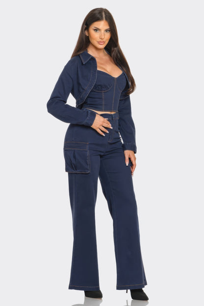 Crop Jacket 3pcs Set - All Season Fashion