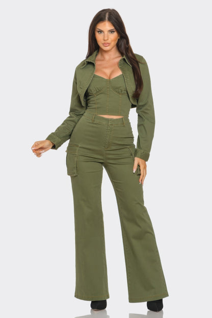 Crop Jacket 3pcs Set - All Season Fashion