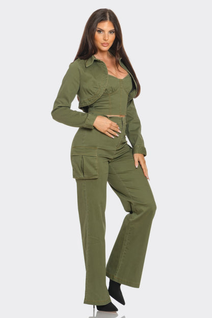 Crop Jacket 3pcs Set - All Season Fashion
