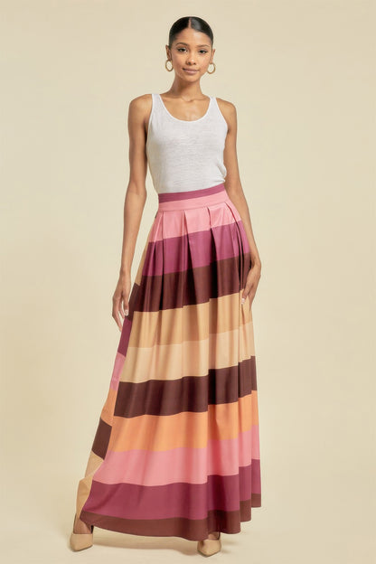 Color Block Maxi Skirt With Pockets - All Season Fashion