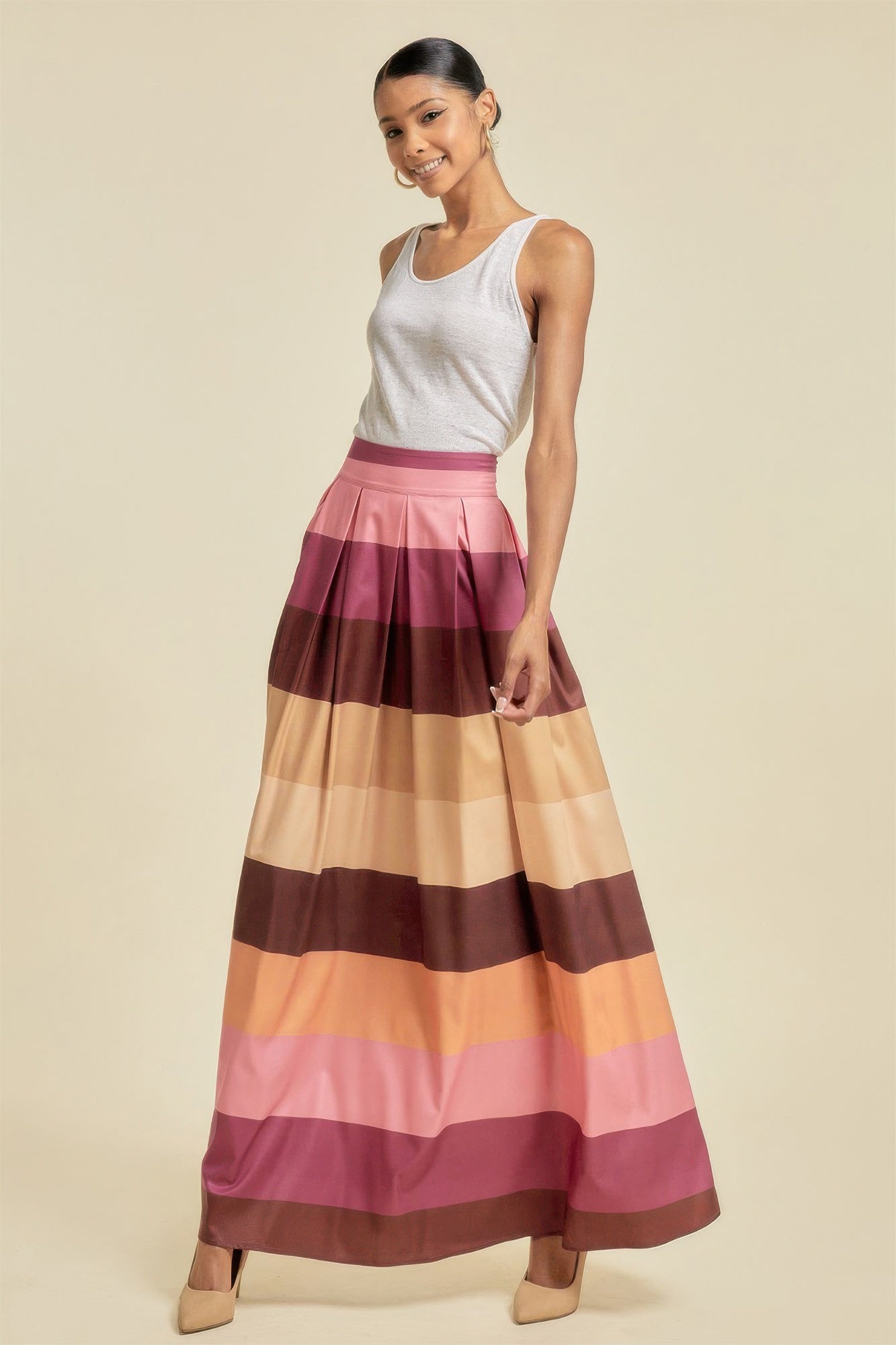 Color Block Maxi Skirt With Pockets - All Season Fashion
