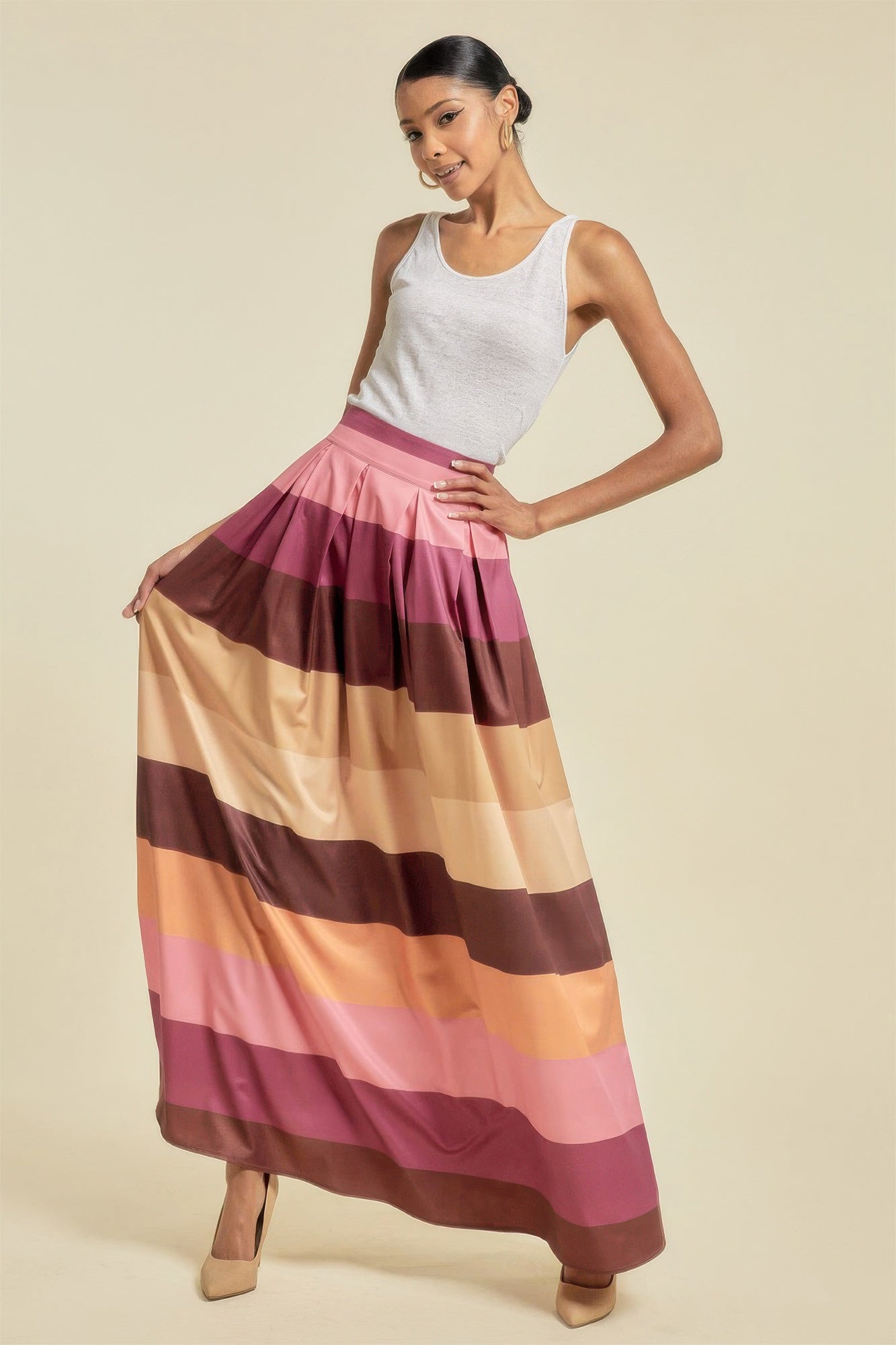 Color Block Maxi Skirt With Pockets - All Season Fashion