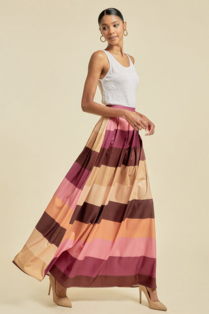 Color Block Maxi Skirt With Pockets - All Season Fashion
