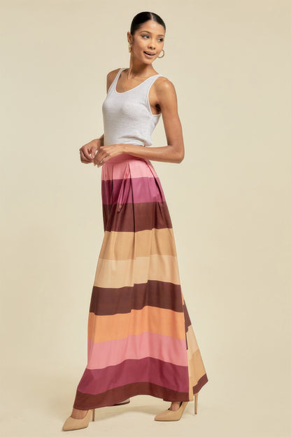 Color Block Maxi Skirt With Pockets - All Season Fashion