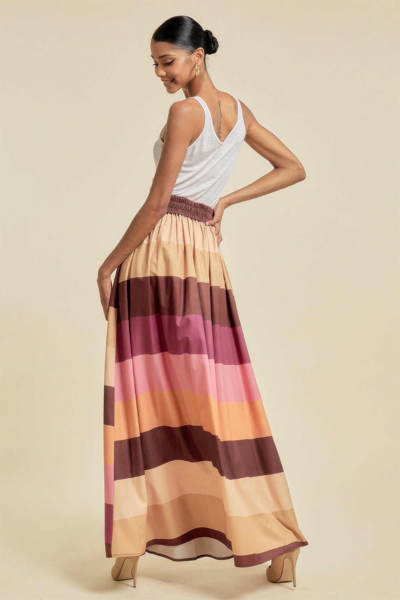 Color Block Maxi Skirt With Pockets - All Season Fashion