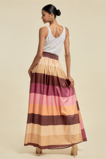 Color Block Maxi Skirt With Pockets - All Season Fashion