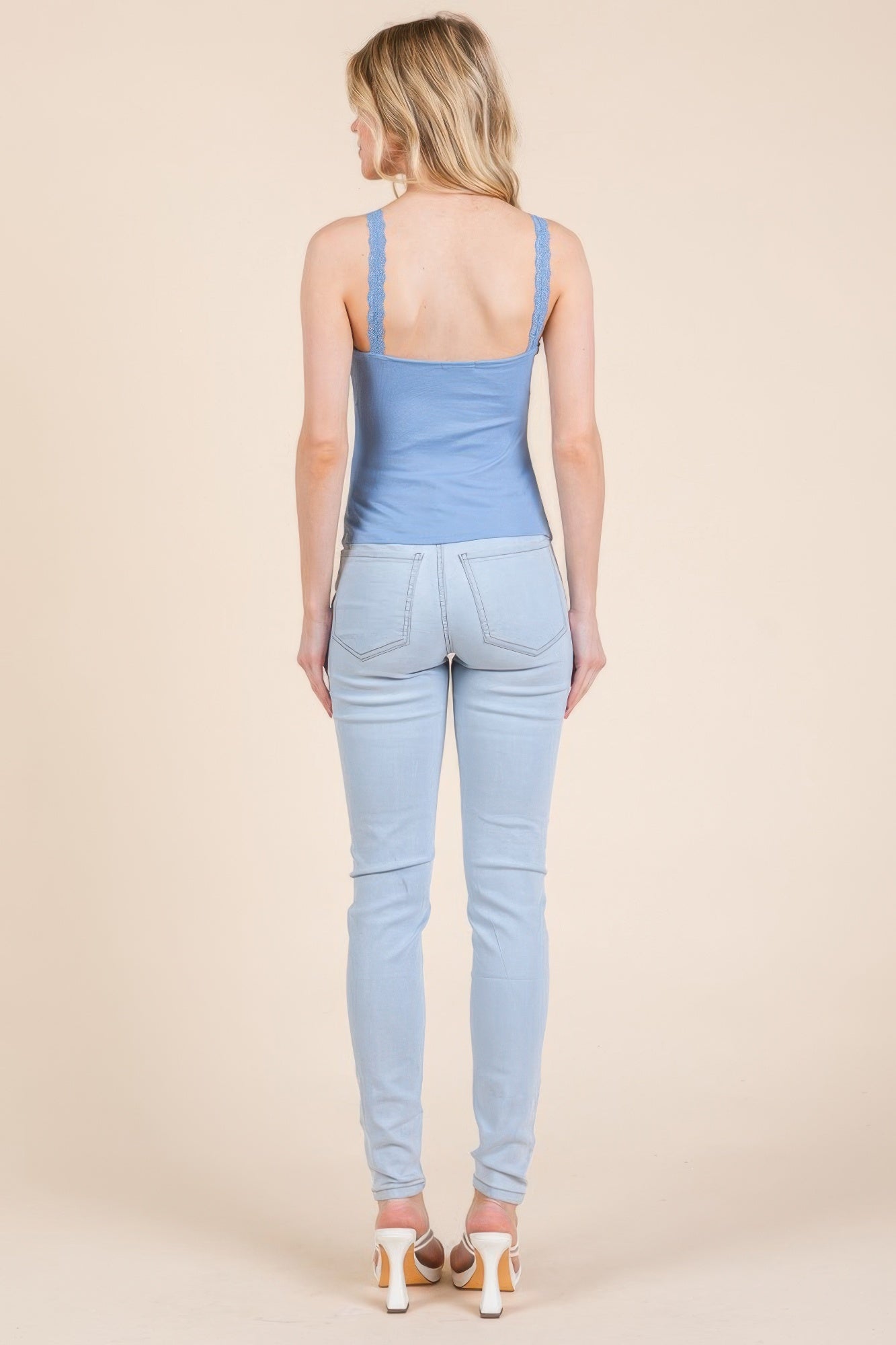 Ribbed V-neck Lace Trim With Strap Tank Top - All Season Fashion