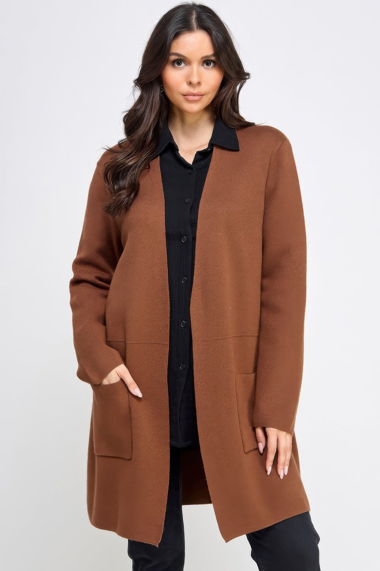 Basic Soft Long Line Open Front Sweater Cardigan - All Season Fashion