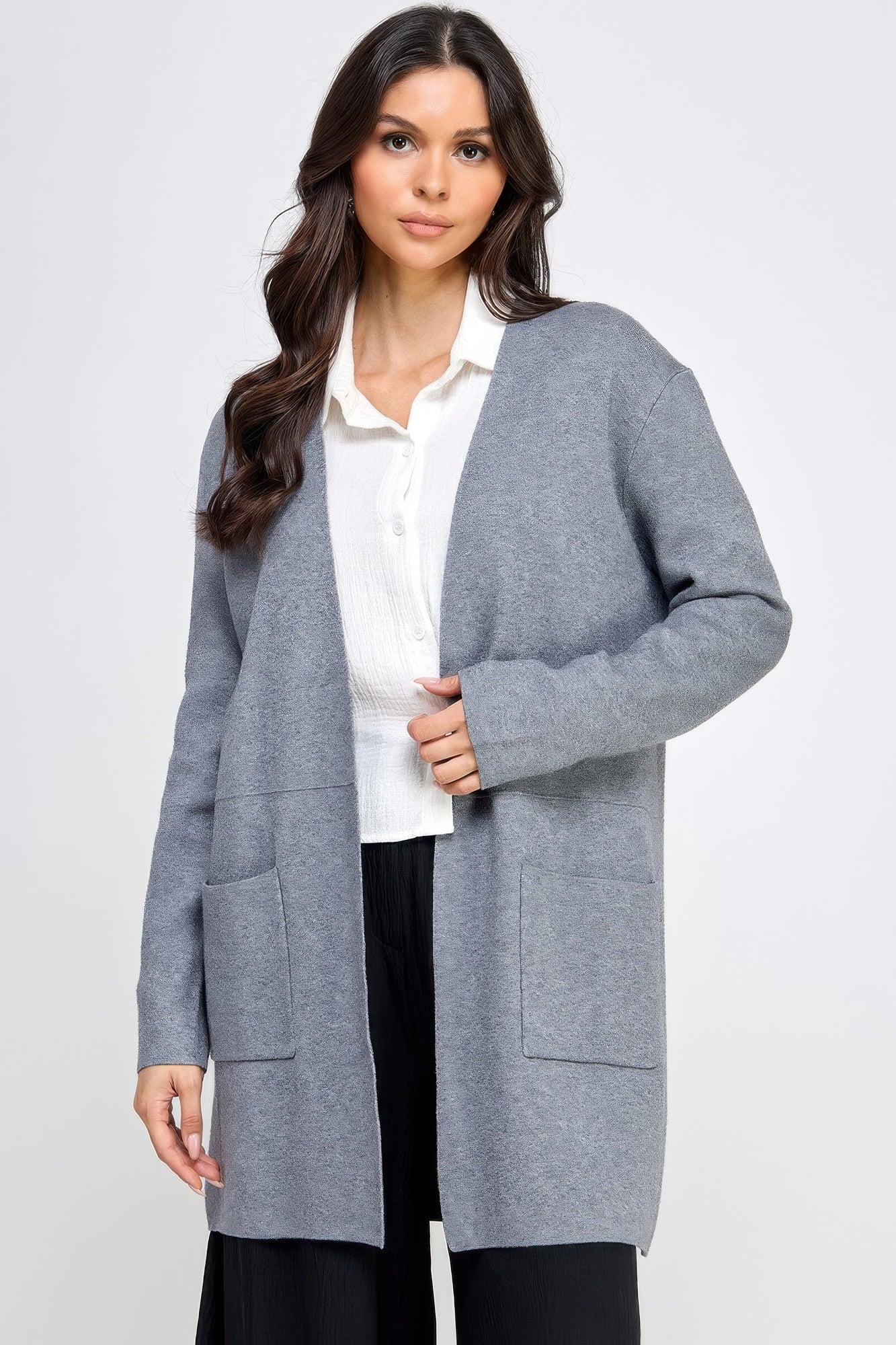 Basic Soft Long Line Open Front Sweater Cardigan - All Season Fashion
