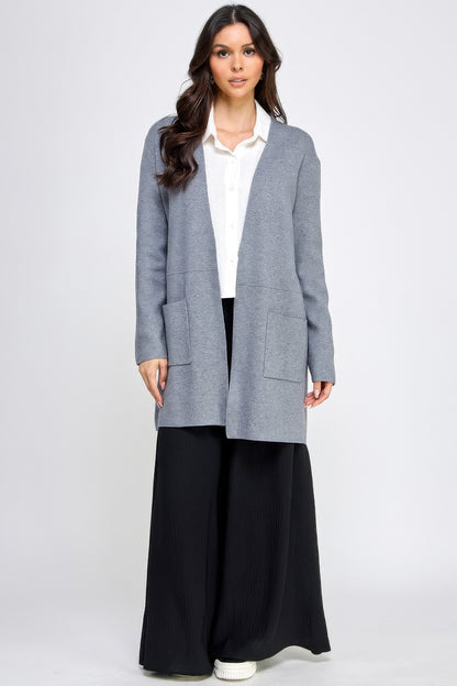 Basic Soft Long Line Open Front Sweater Cardigan - All Season Fashion