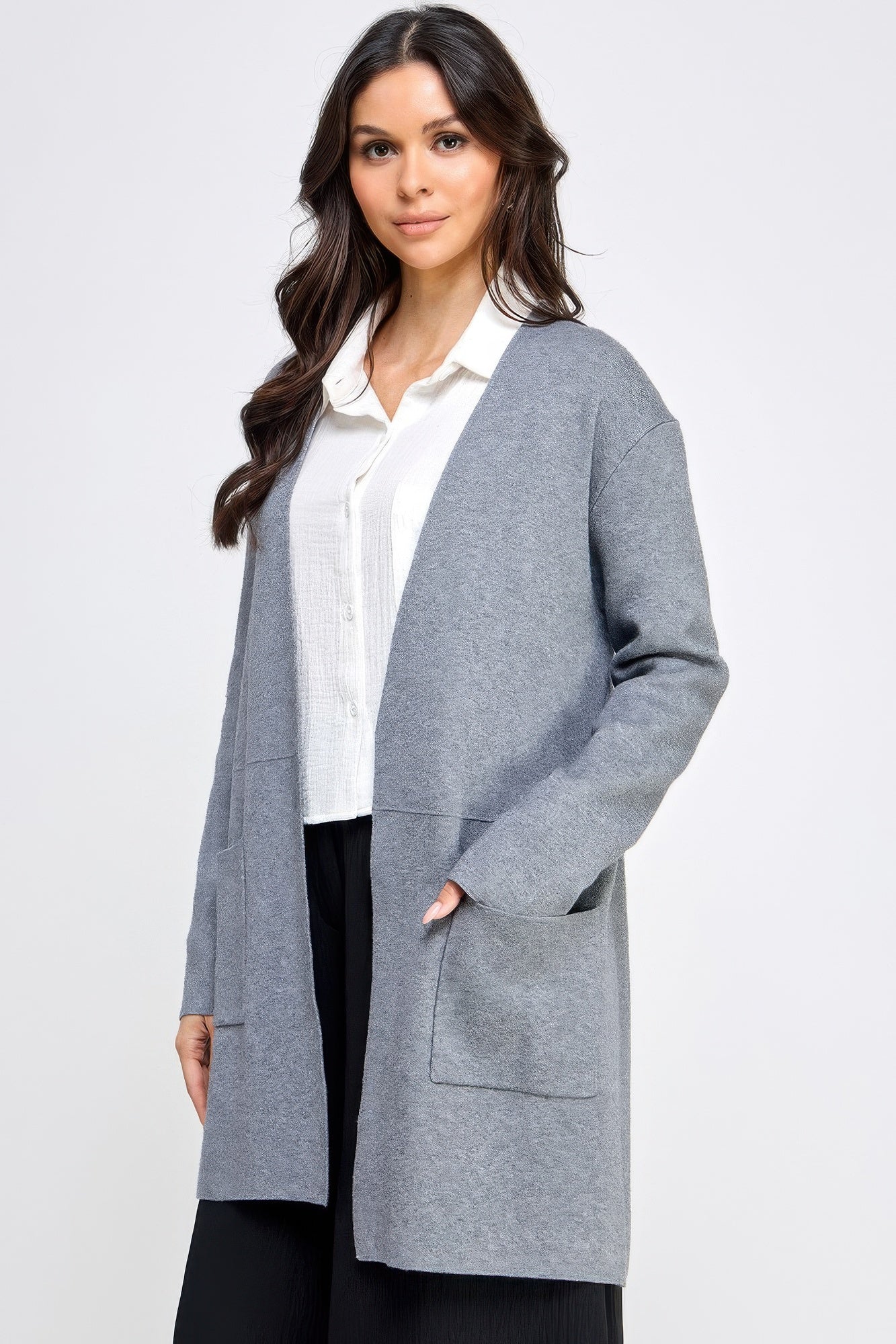Basic Soft Long Line Open Front Sweater Cardigan - All Season Fashion