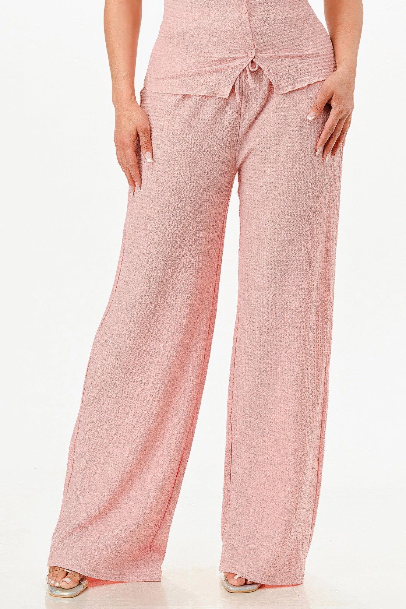 Textured Polo Top And Pants Set - All Season Fashion