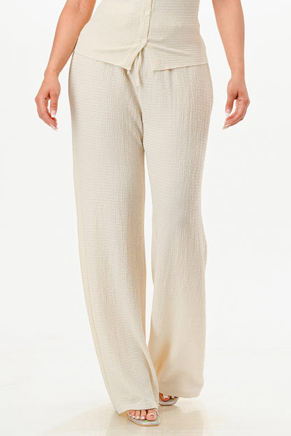 Textured Polo Top And Pants Set - All Season Fashion