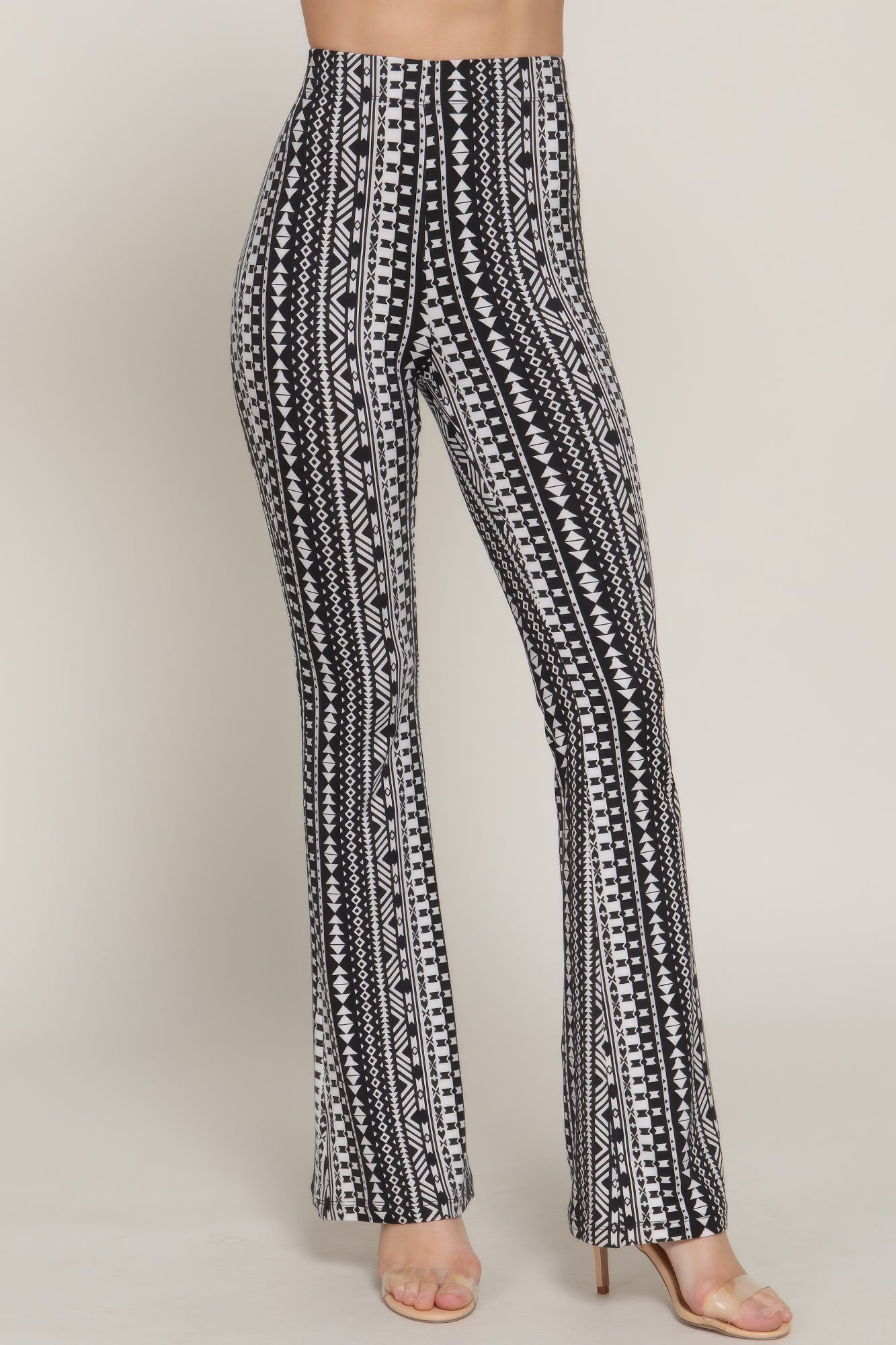 Waist Elastic Slim Flare Print Pants - All Season Fashion