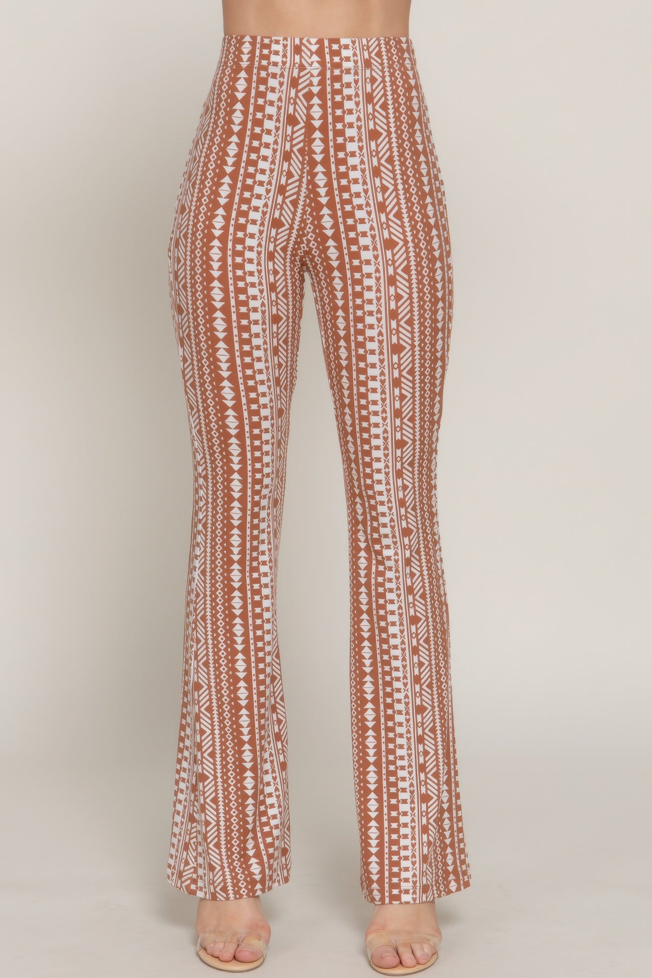 Waist Elastic Slim Flare Print Pants - All Season Fashion