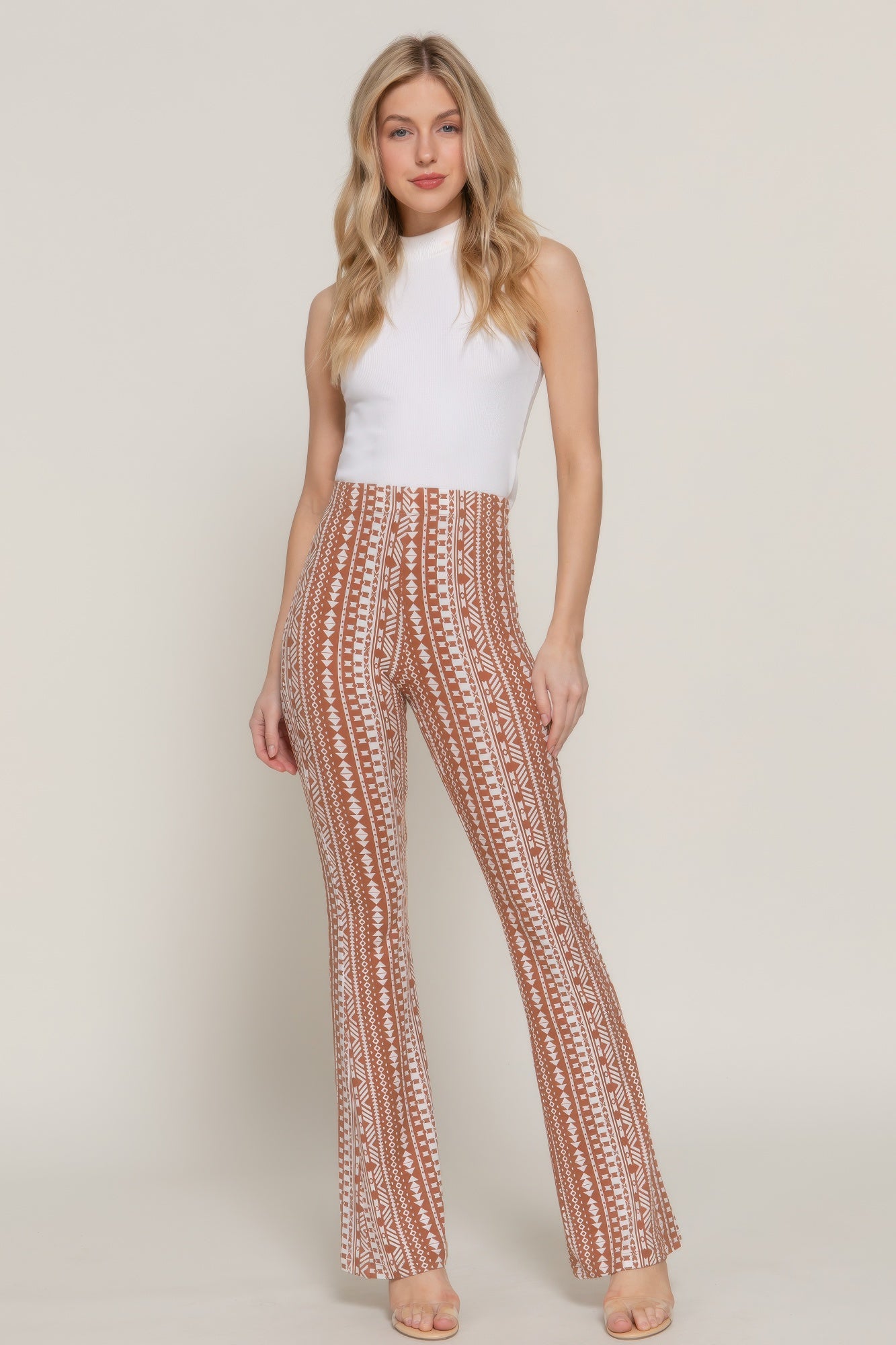 Waist Elastic Slim Flare Print Pants - All Season Fashion