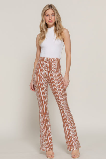 Waist Elastic Slim Flare Print Pants - All Season Fashion