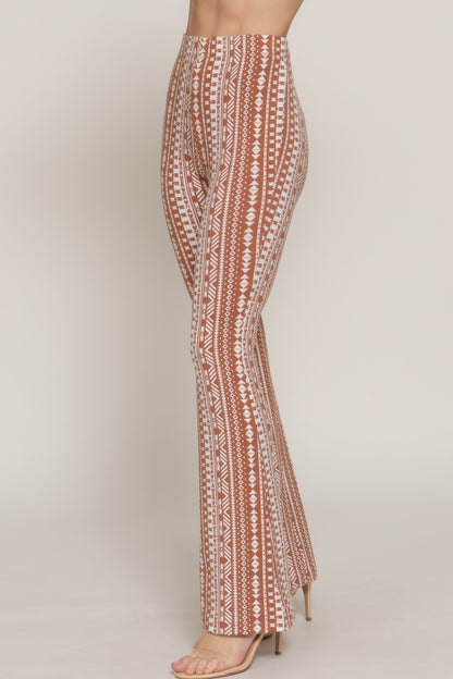 Waist Elastic Slim Flare Print Pants - All Season Fashion