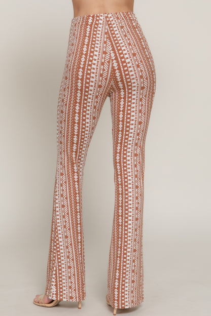 Waist Elastic Slim Flare Print Pants - All Season Fashion