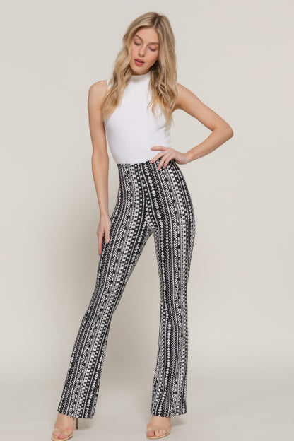 Waist Elastic Slim Flare Print Pants - All Season Fashion