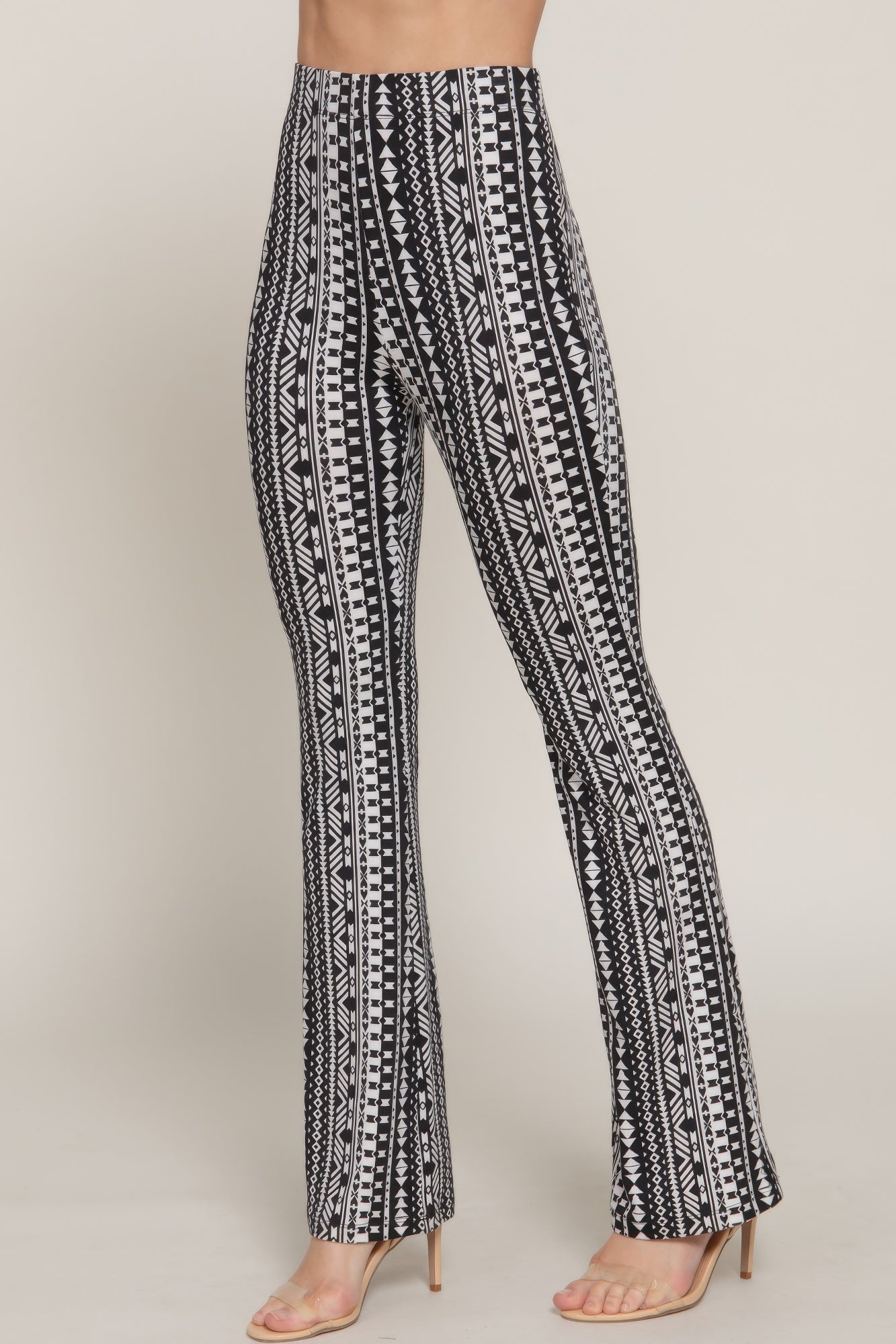 Waist Elastic Slim Flare Print Pants - All Season Fashion
