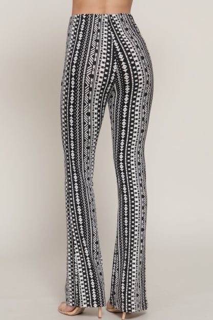 Waist Elastic Slim Flare Print Pants - All Season Fashion
