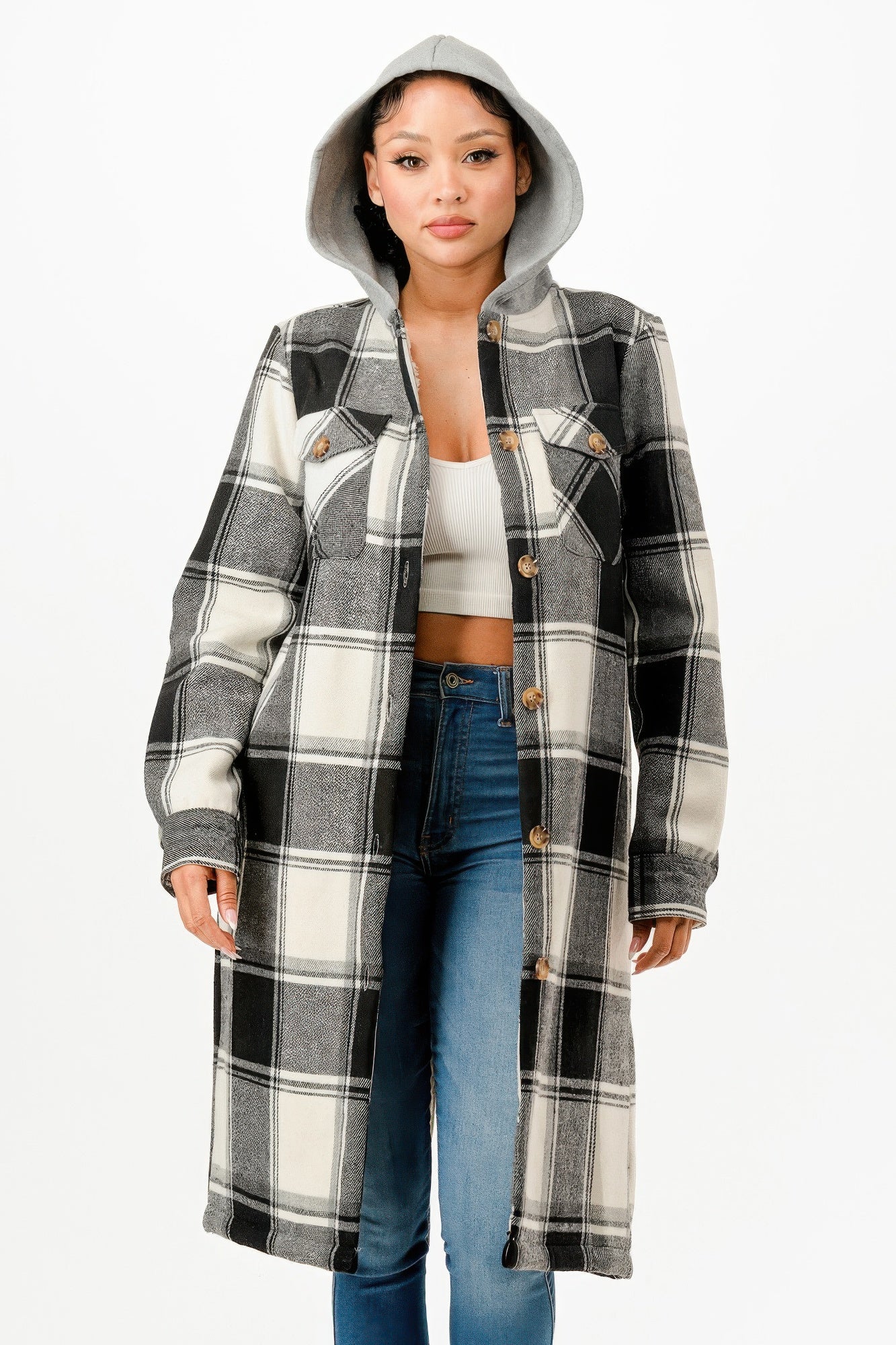 Hooded Plaid Coat - All Season Fashion