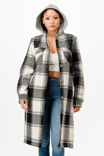 Hooded Plaid Coat - All Season Fashion