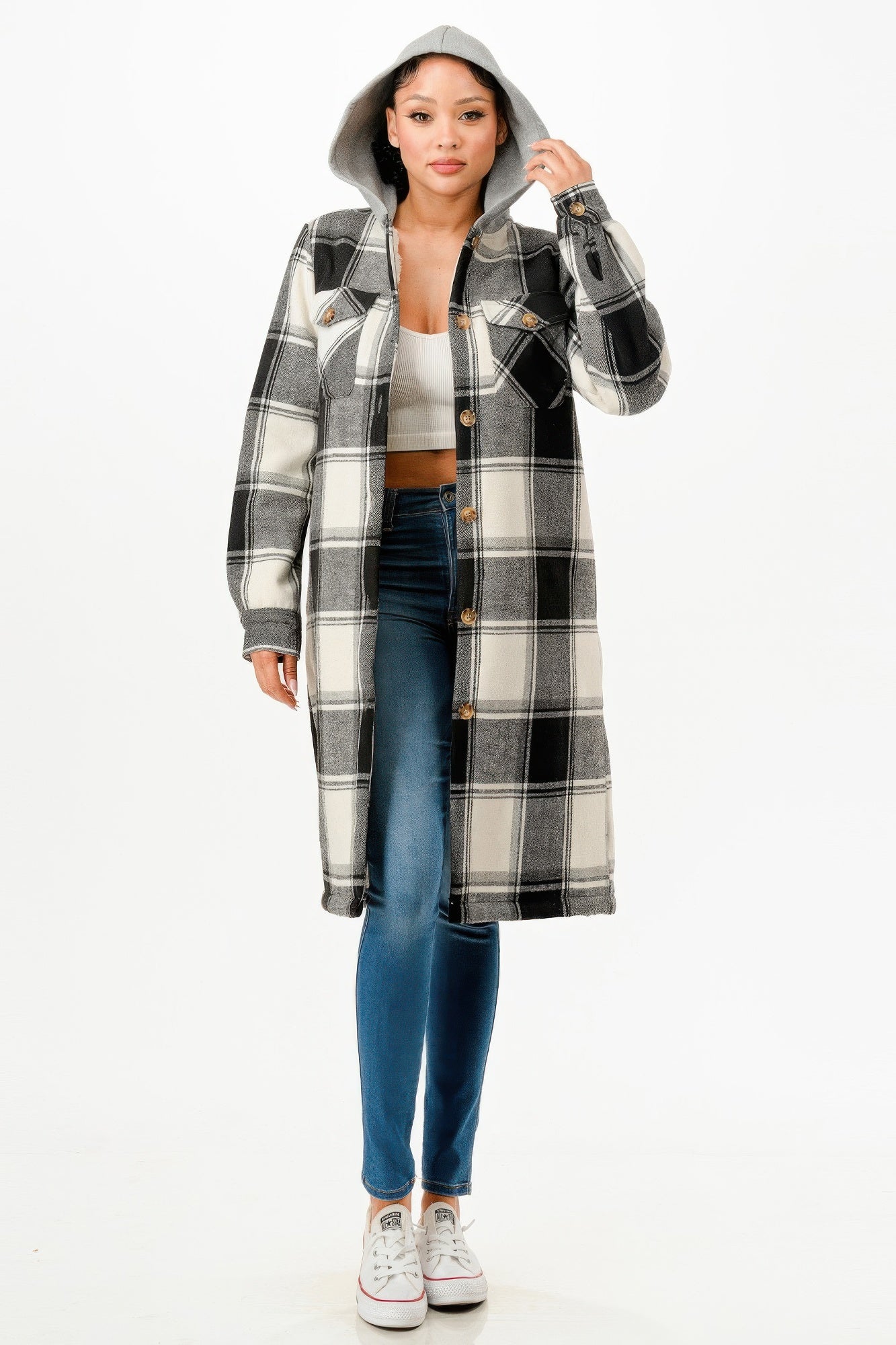 Hooded Plaid Coat - All Season Fashion
