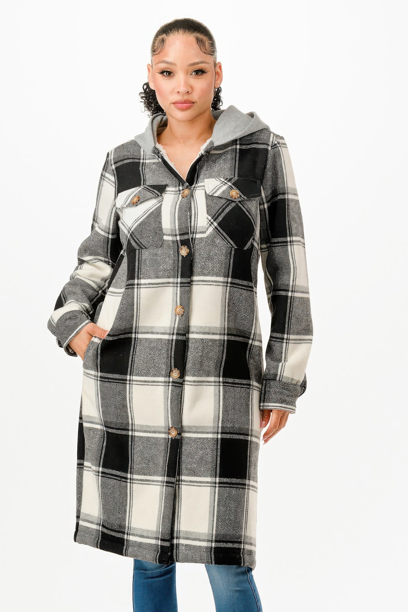Hooded Plaid Coat - All Season Fashion