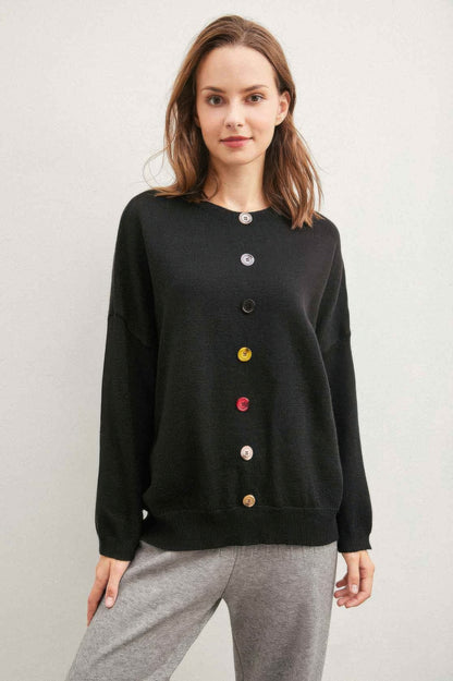 Solid Sweater With Colorful Buttons - All Season Fashion