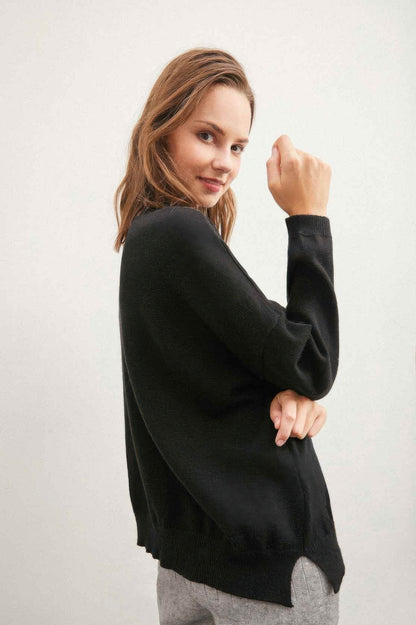 Solid Sweater With Colorful Buttons - All Season Fashion