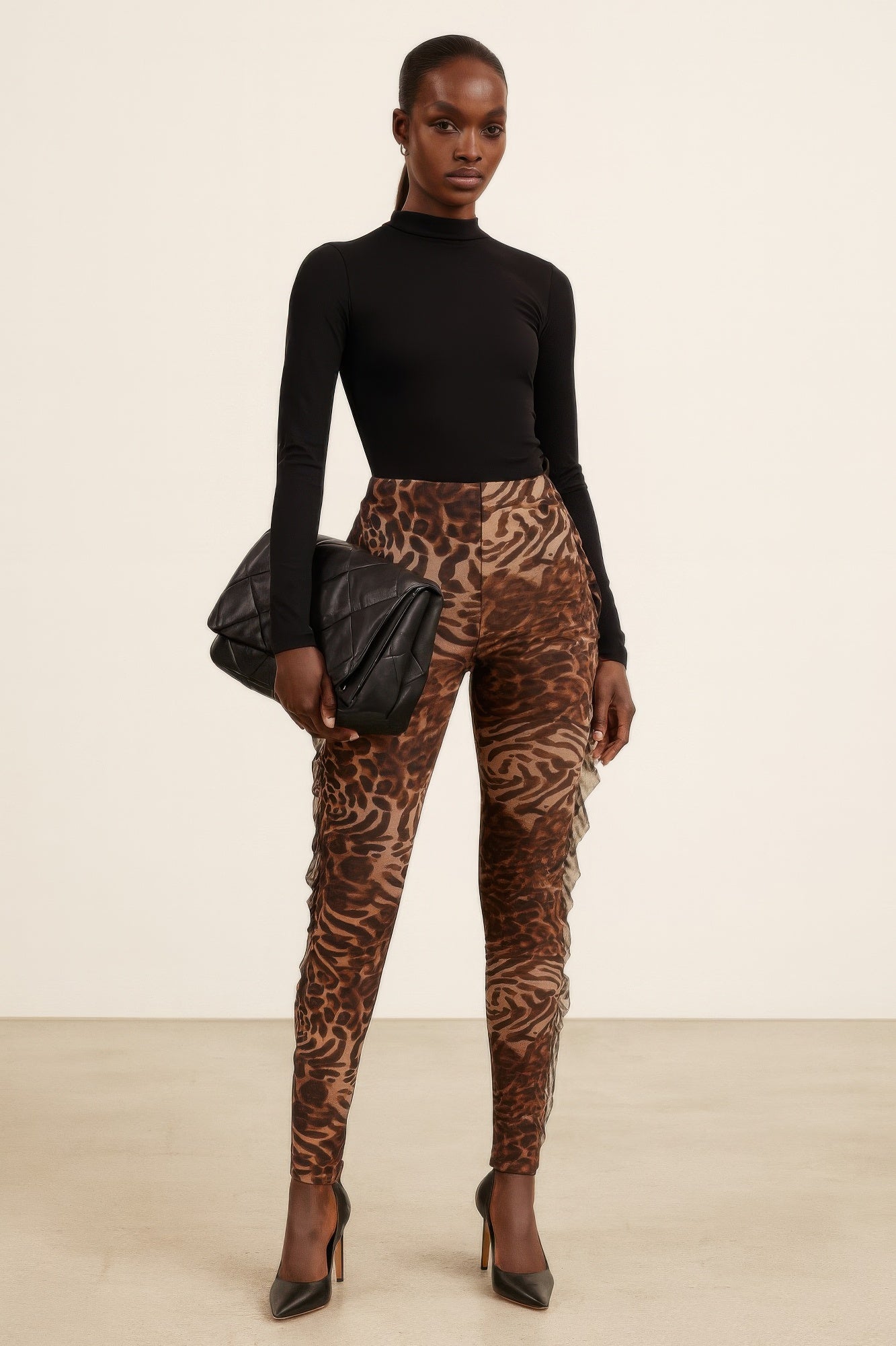 Leopard Side Ruffle Printed Pants - All Season Fashion