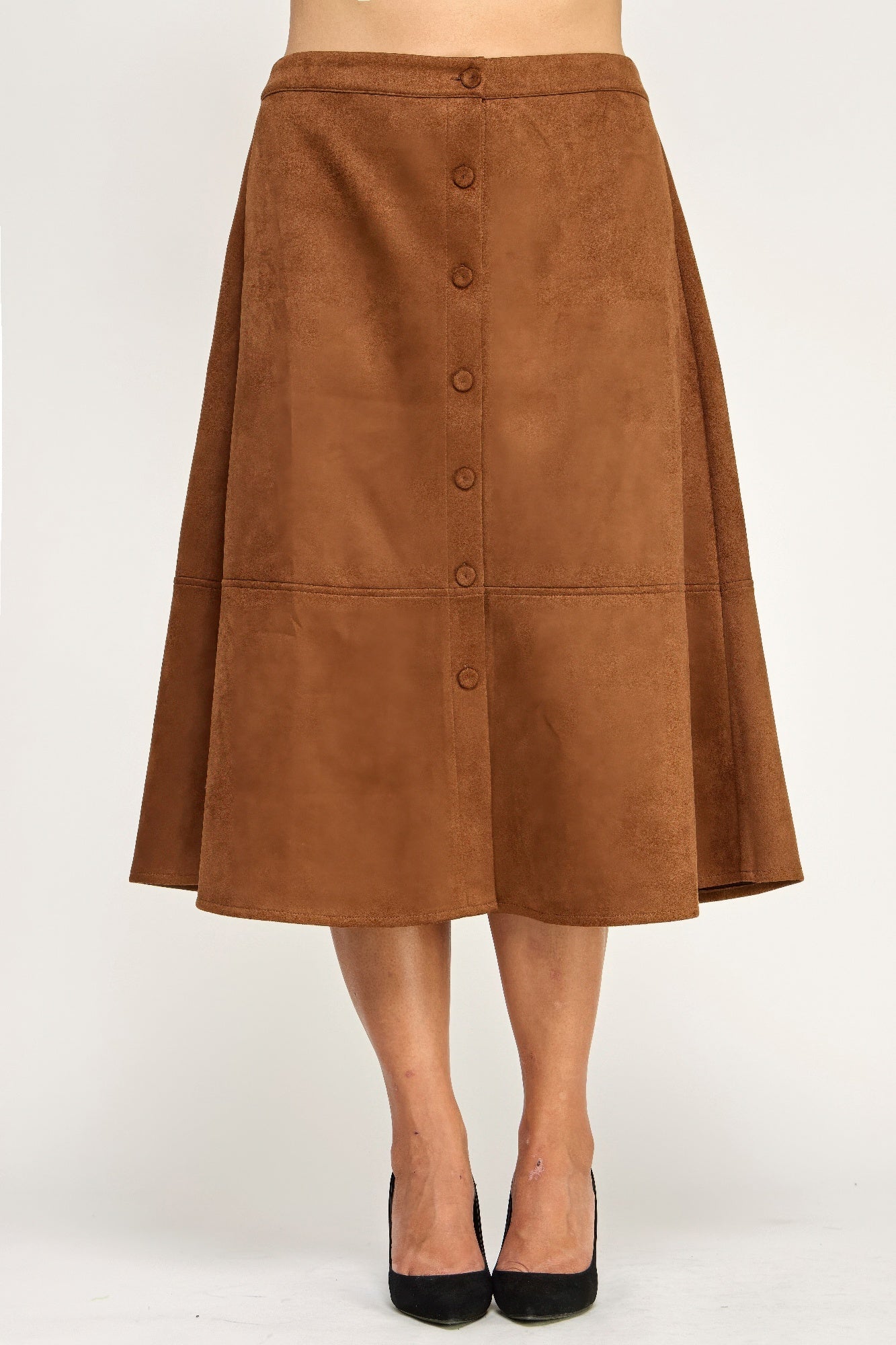 Plus Size Button-front Faux Suede Aline Midi Skirt - All Season Fashion