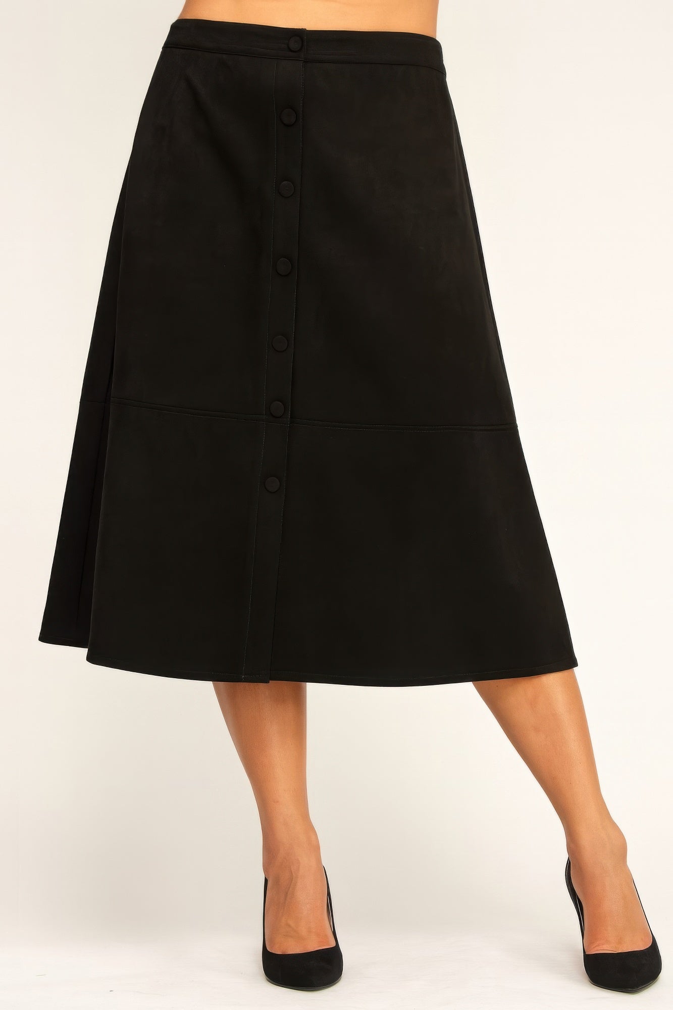 Plus Size Button-front Faux Suede Aline Midi Skirt - All Season Fashion