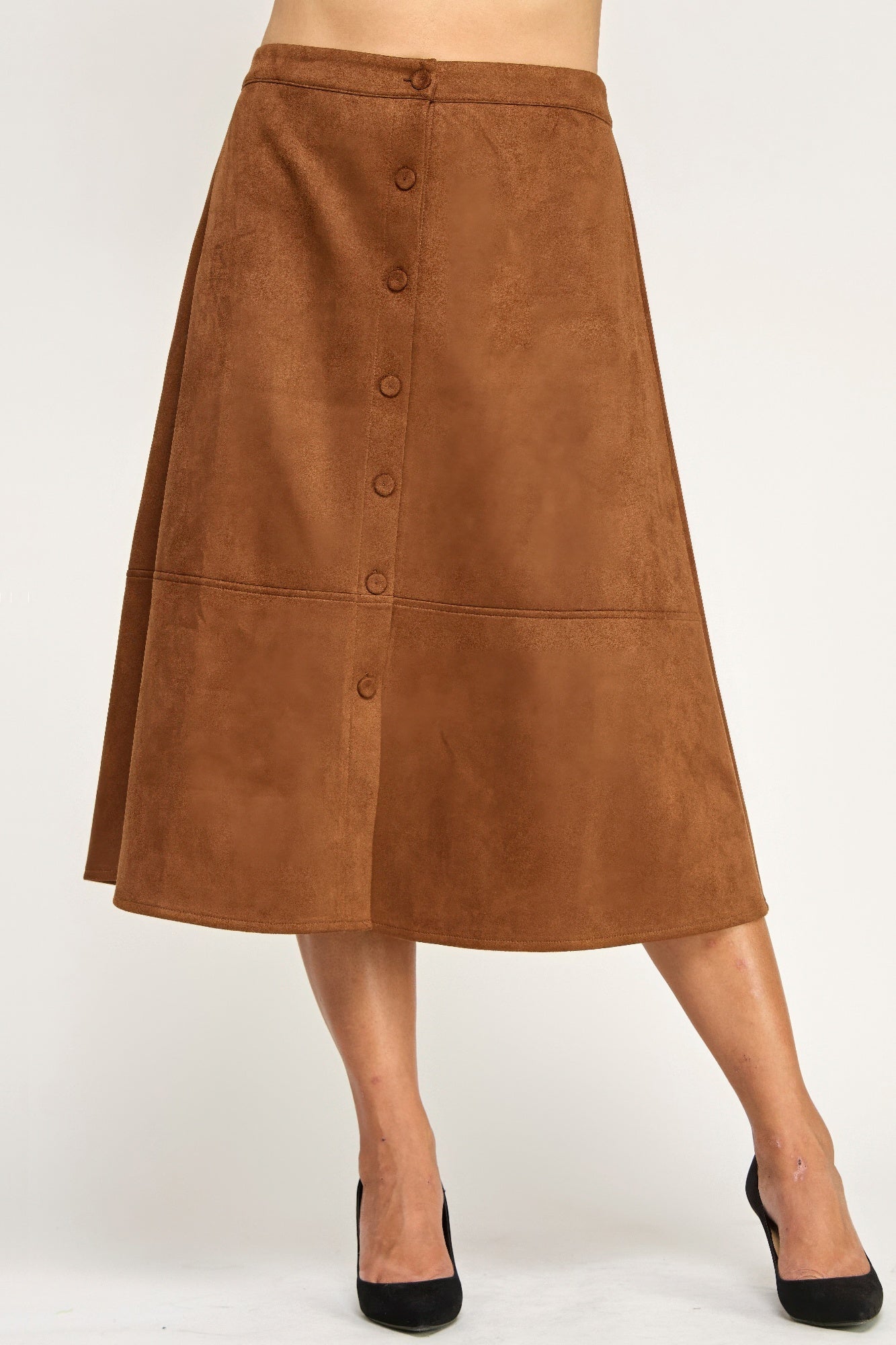 Plus Size Button-front Faux Suede Aline Midi Skirt - All Season Fashion